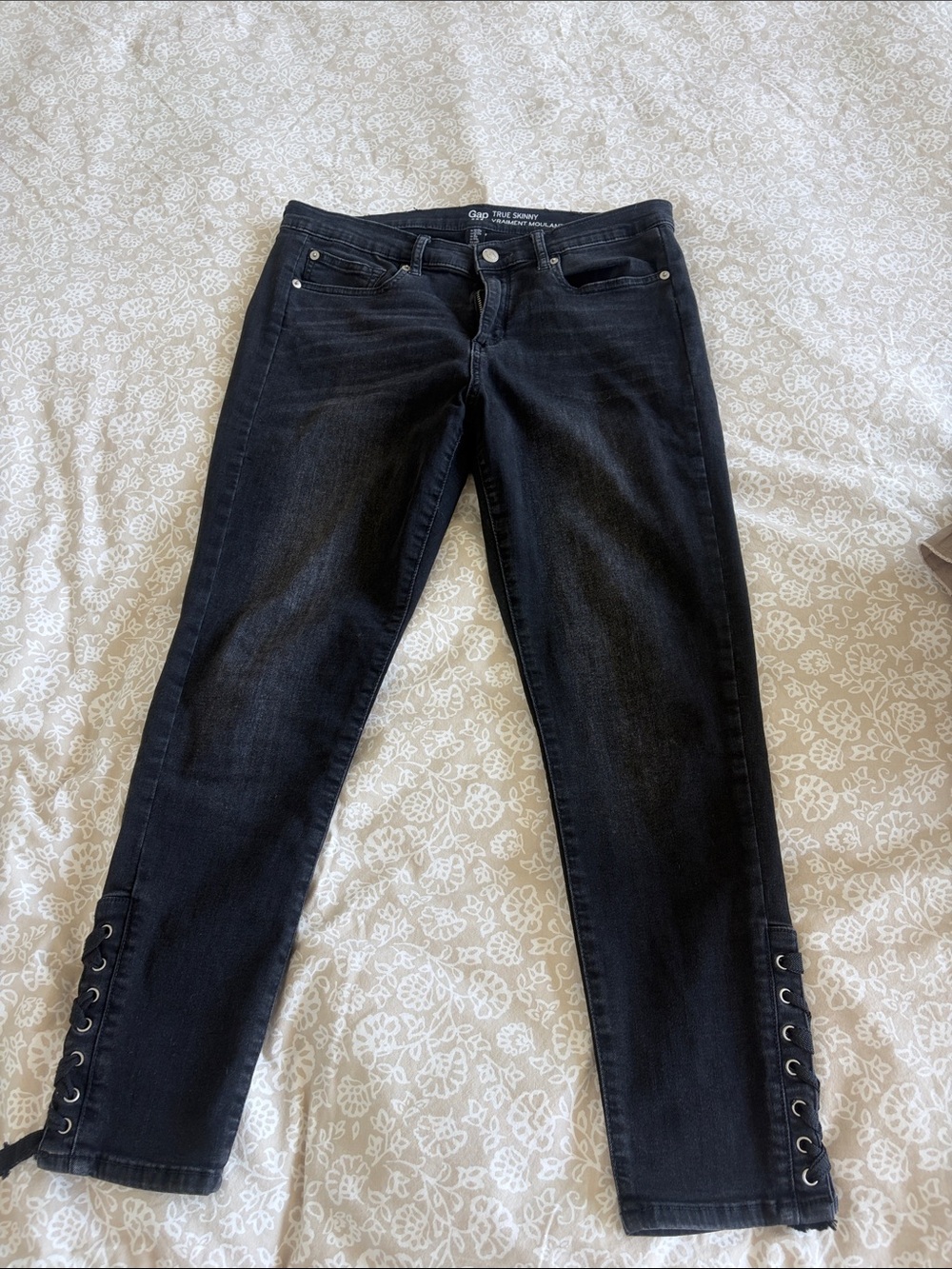 GAP Black Skinny Jeans with Lace-Up Hem